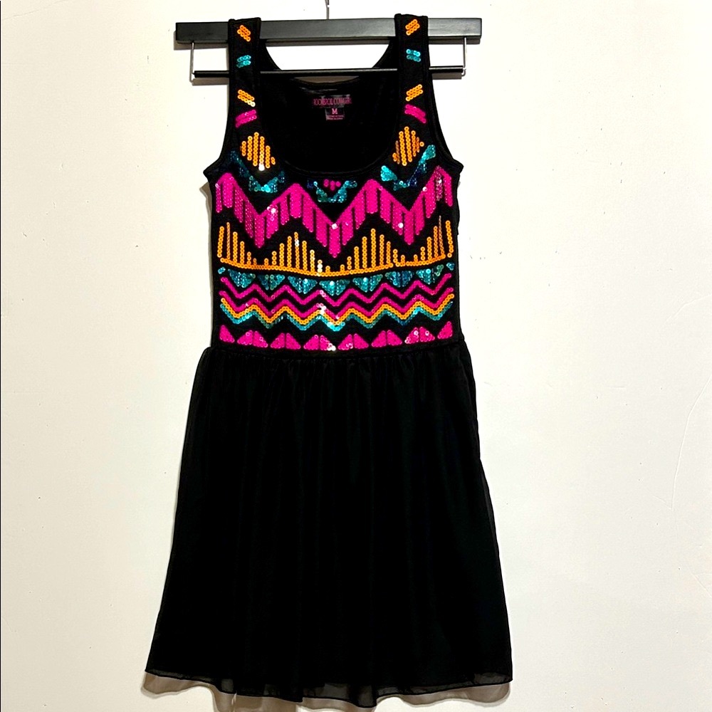 Rock & Roll Cowgirl Black Dress with Vibrant  Sequin Accents